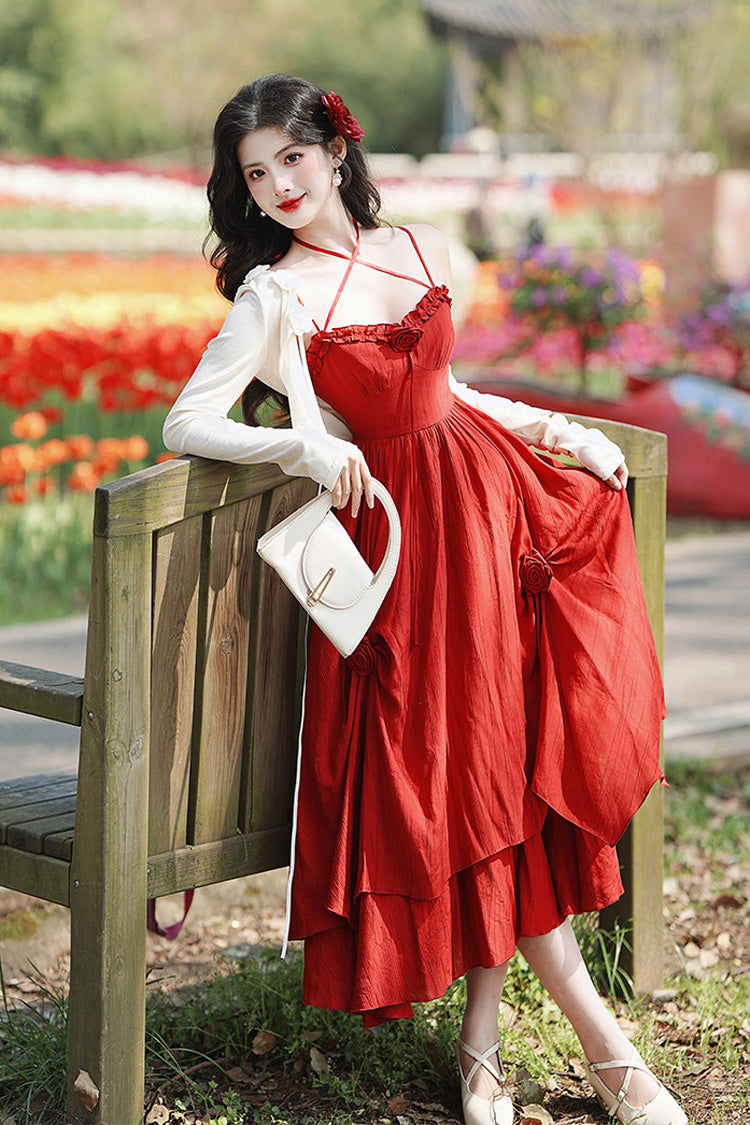 Red Sleeveless Double-Layered Ruffled Rose Classic Lolita Jsk Dress - Product - 11