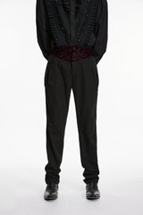 Black Embroidered Spliced Slim Men's Gothic Pants - Product - 4
