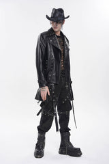Black Lapel Collar Long Sleeves Studded Buckled Zippered Eyelet Women's Punk Jacket - Product - 5