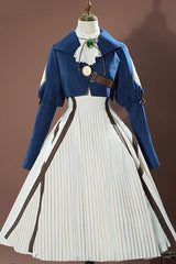 Blue/White Violet Evergarden Violet Cosplay Long Sleeves Cardigan Sweet Lolita Dress Set - Blue/White - 1
