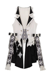 Black/White [Candy Cane] Sleeveless Printed Ruffled Bow Gothic Lolita Skirt Full Set - Vest(Only) - 16