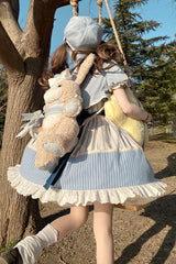 Blue/Ivory Catch The Stars Print Navy Style Sleeveless Ruffle Bowknot Sweet Lolita Dress - Product - 10