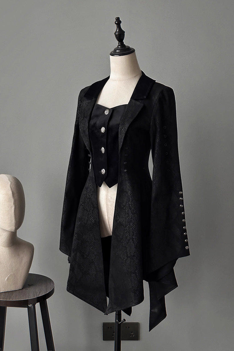 Black Long Sleeves Snake Print Ouji Fashion Gothic Lolita Coat - Black - 1