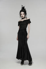 Black Embroidered Lace-Up Slim Women's Gothic Elegant Long Skirt - Product - 6