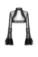 Black Lace Ruffled High Collar Long Flare Sleeves Sheer Mesh Women's Gothic Cape - Product - 3