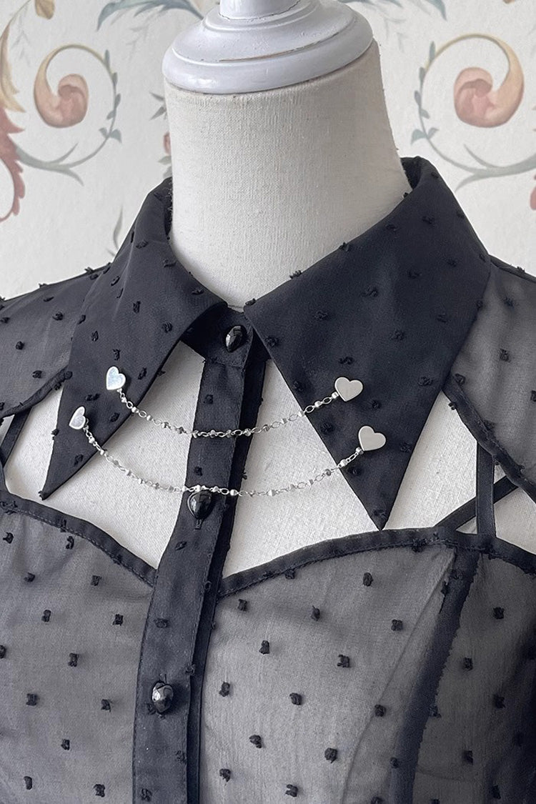 Black Chain Short Puff Sleeves Print Gothic Lolita Blouse - Product - 2