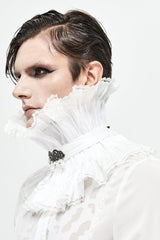 White Lace Mesh Pearl Detail Men's Gothic Accessory Necklace - White - 1