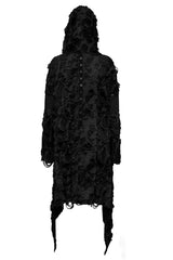 Black Ruffle Hooded Ripped Asymmetric Women's Punk Long Coat - Product - 7