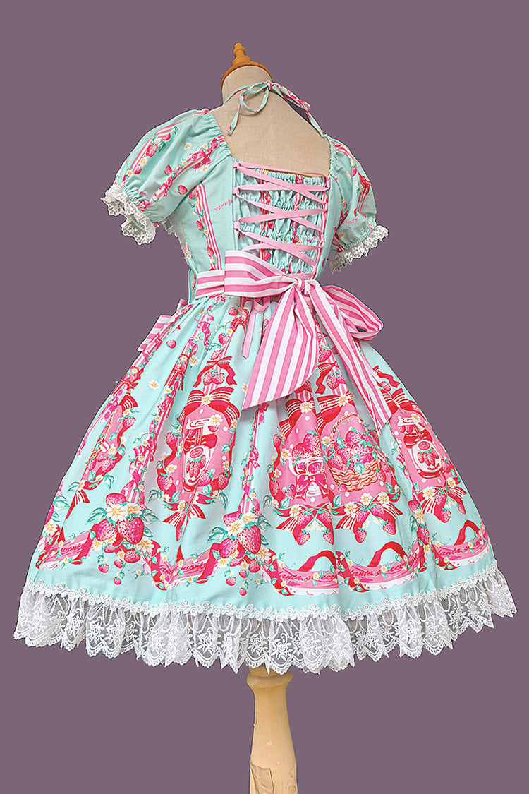 [Strawberry Chef] Short Sleeves Print Bowknot Lace Sweet Lolita Dress 4 Colors - Product - 6