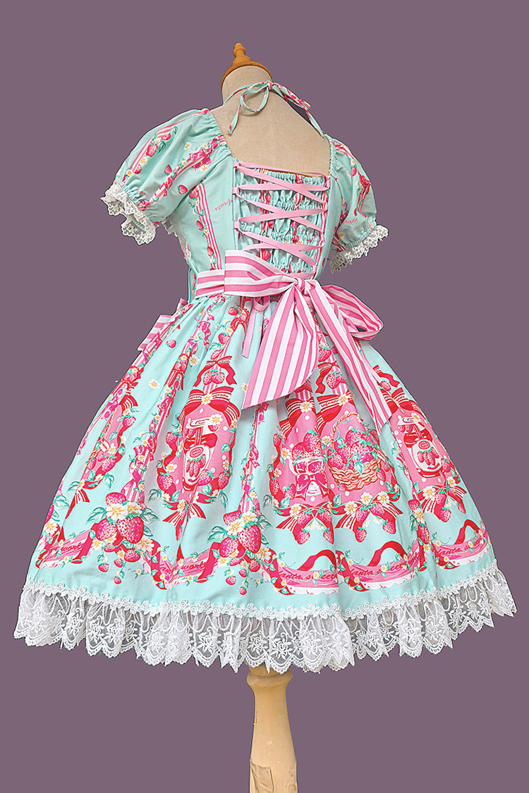 [Strawberry Chef] Short Sleeves Print Bowknot Lace Sweet Lolita Dress 4 Colors - Product - 6