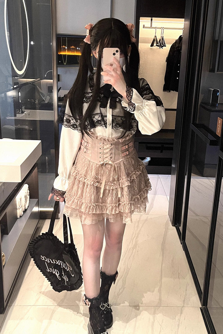 [Mist Veil] Long Sleeves Hollow Lace Jirai Kei Blouse 3 Colors - Product - 9
