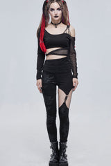 Black Gothic Off-The-Shoulder Asymmetrical Design Small Skull Decoration Long Sleeve Women's Shirt - Product - 2