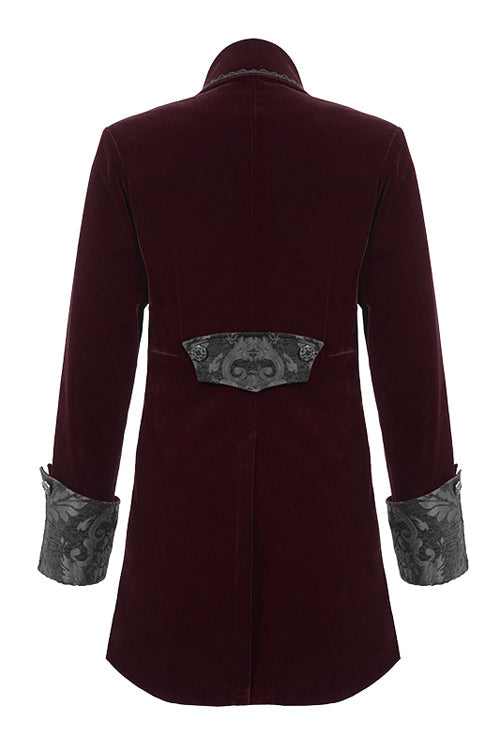 Red Court Pattern Lapel Collar Velvet Mens Gothic Coat - Product - 6