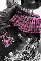 Black/Pink [Butterfly Chapter] Short Sleeves Print Gothic Jirai Kei Skirt Set - Product - 4