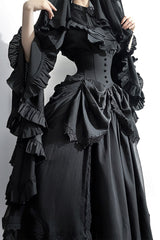 Black [Sleepwalking] Long Hime Sleeves Stitching Lace Plus Size Gothic Elegant Lolita Skirt Set - Product - 14