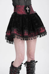 Black/Red Cross Tassel Print Women's Gothic Skirt - Product - 4