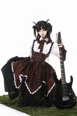 Black/Red [Soul Mantra] Plaid Print Irregular Sweet Lolita Strap Dress - Product - 4