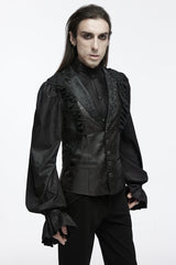 Black Sleeveless Buckle-up Ruffle Men's Gothic Vest - Product - 4