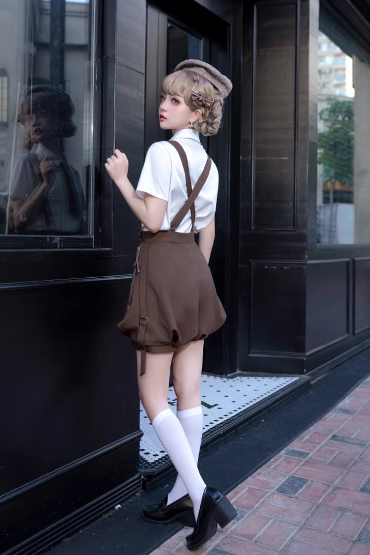 Brown Bunny Detective Short Sleeves Prince Ouji Lolita Shorts and Blouse Set - Product - 5