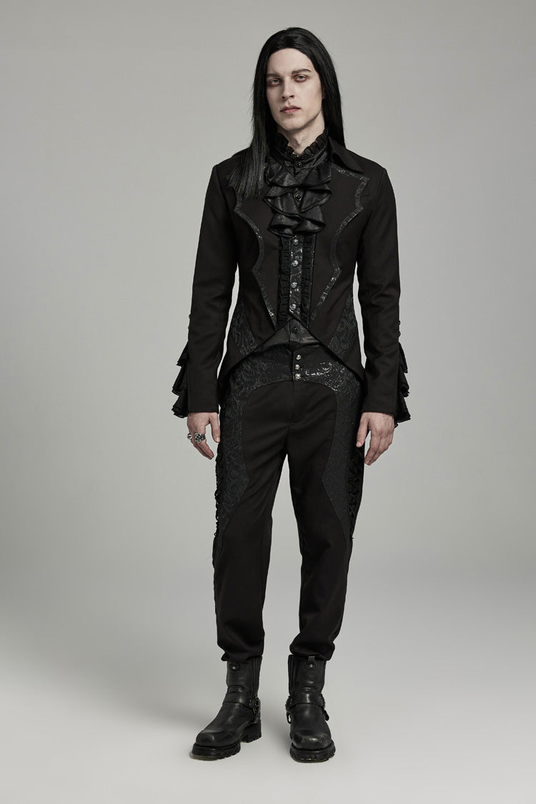 Black Bat Collar Ruffle Men's Swallow-tailed Gothic Coat - Product - 2