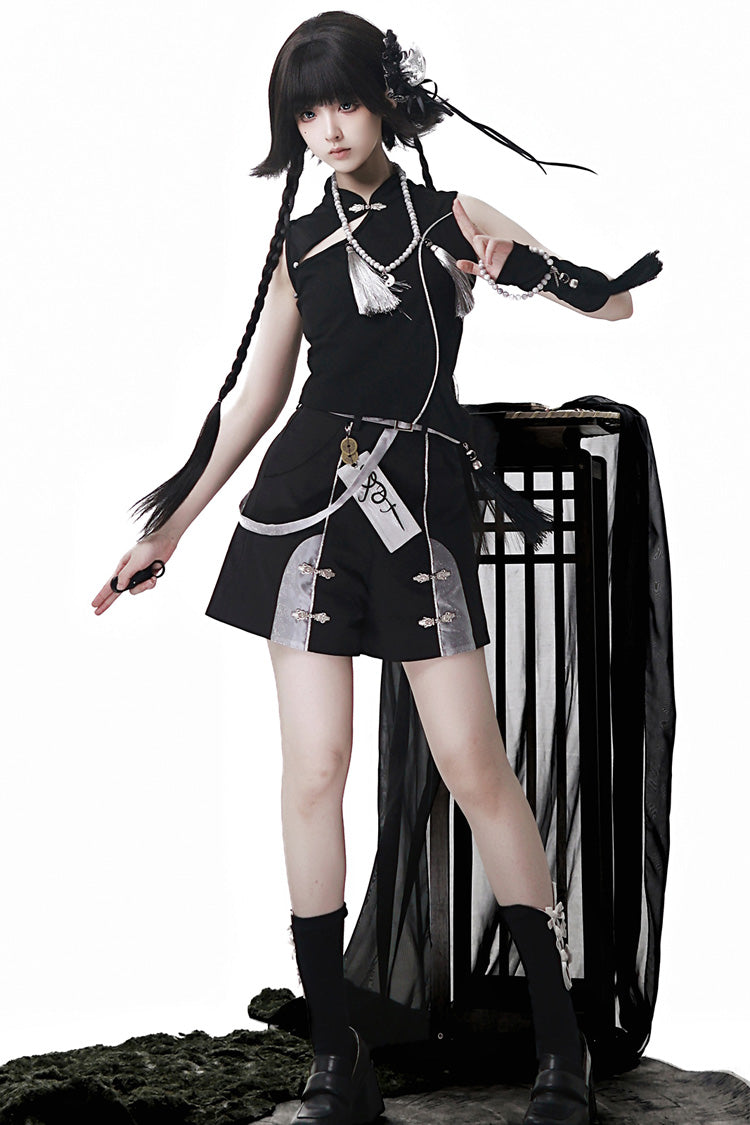 Black [The Strange End of the Immortal Sect] Sleeveless Chinese Style Ouji Lolita Set - Product - 4