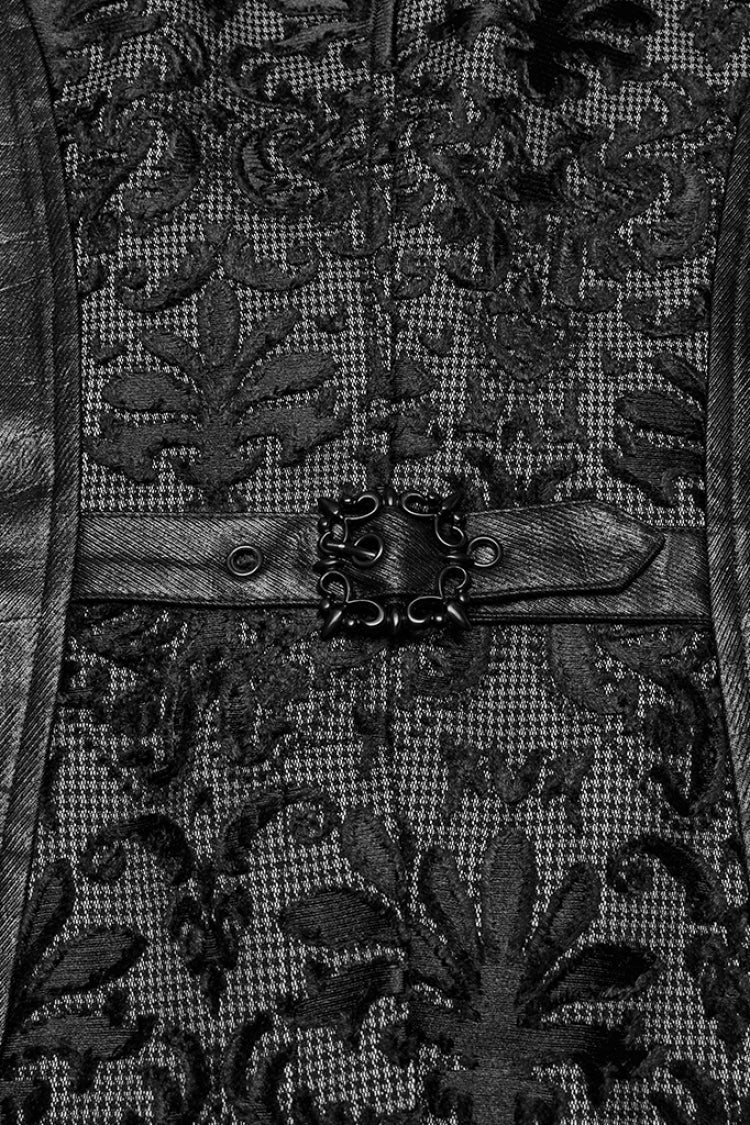 Black V Collar Long Sleeves Floral Embroidery Men's Gothic Vest - Product - 8