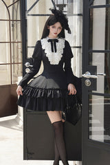 Black [Miss Weir] Stand Collar Long Sleeves Double-Layered Ruffle Gothic Lolita Dress - Product - 11
