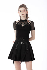 Black Double Buckled Women's Punk Pleated Skirt - Product - 5