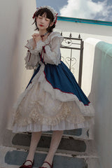 Blue/White Long Sleeves Cardigan Bowknot Sweet Lolita Dress - Product - 3