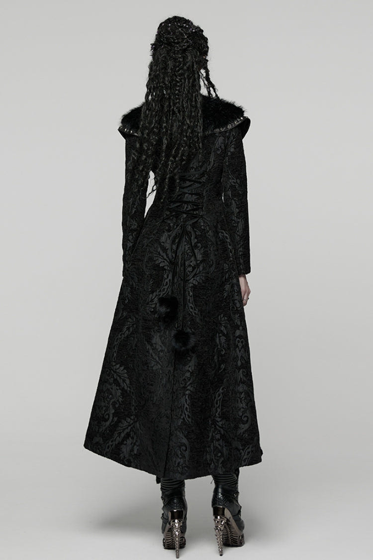 Black Lapel Collar Long Sleeves Floral Printed Plush Spliced Women's Gothic Coat - Product - 3