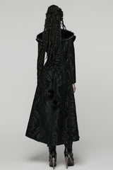 Black Lapel Collar Long Sleeves Floral Printed Plush Spliced Women's Gothic Coat - Product - 3