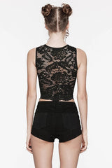 Black Sleeveless Hollow Cross Embroidery Lace Womens Gothic Vest - Product - 3