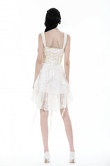 White Irregular Lace Splice  Multi-Layered Women's Gothic Skirt - Product - 4