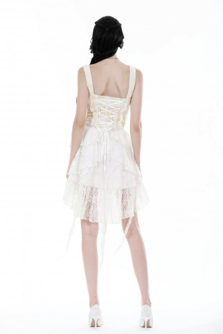 White Irregular Lace Splice  Multi-Layered Women's Gothic Skirt - Product - 4