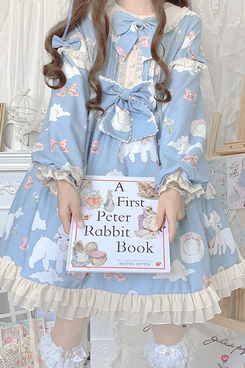 Doll Collar Lantern Sleeves Cute Sheep Print Sweet Lolita OP Dress - Product - 6