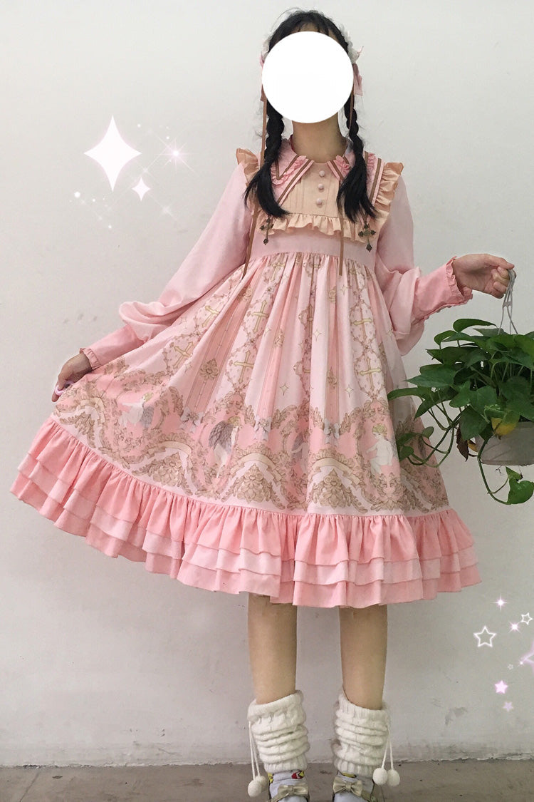 [Angel's Redemption] Long Sleeves Angel Print Ruffle Bowknot Sweet Lolita Dress 3 Colors - Product - 12