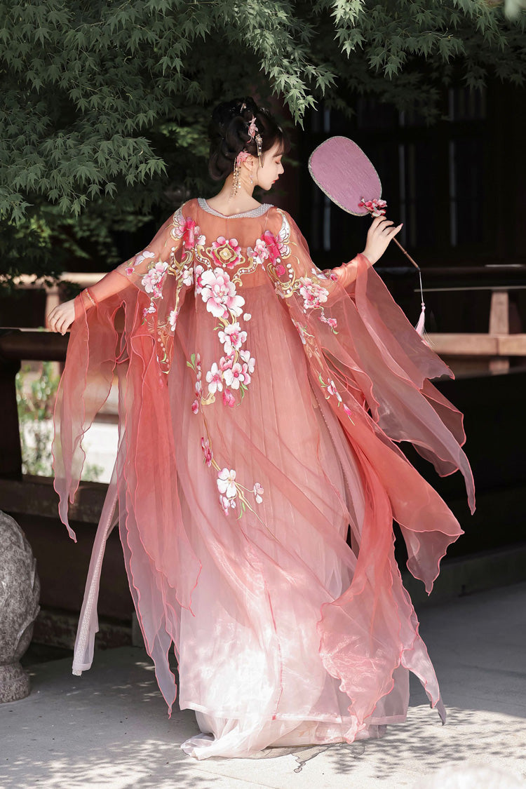 Pink Long Sleeves Embroidery Sweet Tang-style Hezi Hanfu Dress Full Set - Product - 2