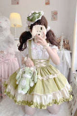 Strappy Doll Collar Ruffle Sweet Lolita Tiered Skirt 7 Colors - Green/White - 7