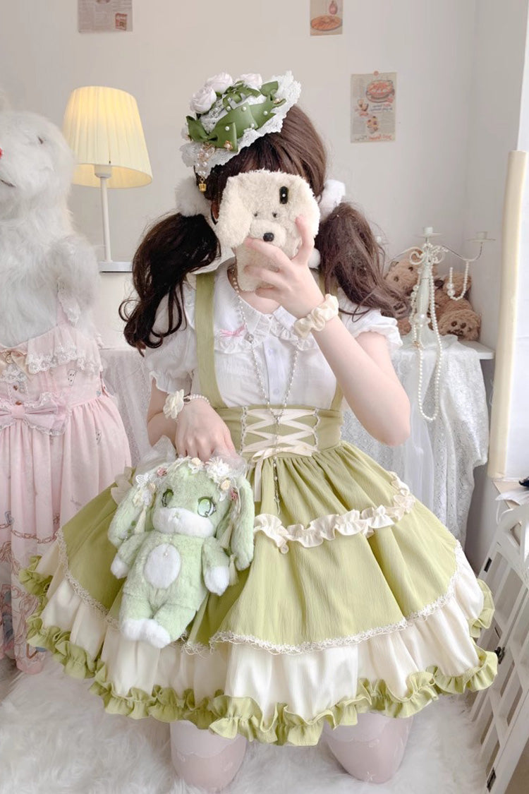 Strappy Doll Collar Ruffle Sweet Lolita Tiered Skirt 7 Colors - Green/White - 7
