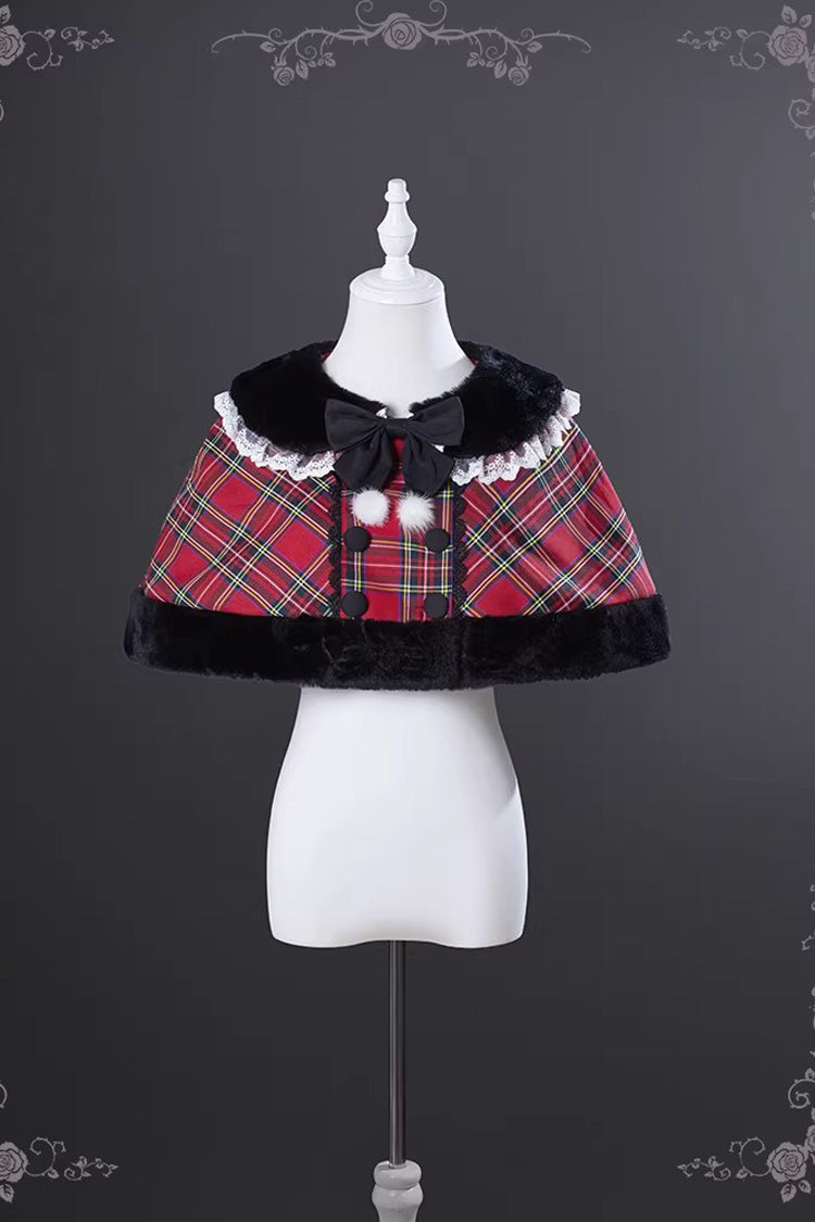 Red [Witch Gargamel] Square Collar Sleeveless Printed Ruffled Bow Lace-Up Gothic Lolita Jsk Dress - Cape - 7