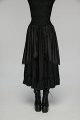 Black High Waisted Multi-Layered Floral Embroidered Lace Pleated Women's Gothic Elegant Cosplay Skirt - Product - 5