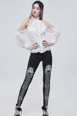 White Gothic Off-The-Shoulder Halter Lace Ruffled Lantern Sleeves Women's Shirt - Product - 9