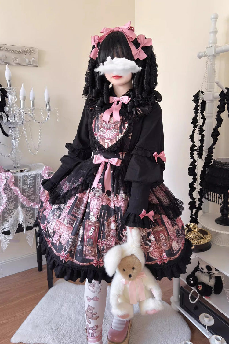 Black [The Case of the Missing Lamb] Print Ruffle Bowknot Lace Gothic Lolita SK Skirt - Product - 6