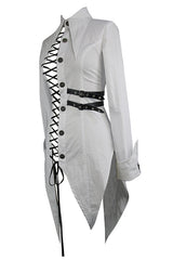 White Cotton Long Swallowtail Womens Punk Blouse - Product - 6