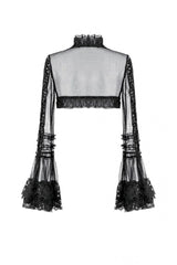Black Lace Ruffled High Collar Long Flare Sleeves Sheer Mesh Women's Gothic Cape - Product - 15