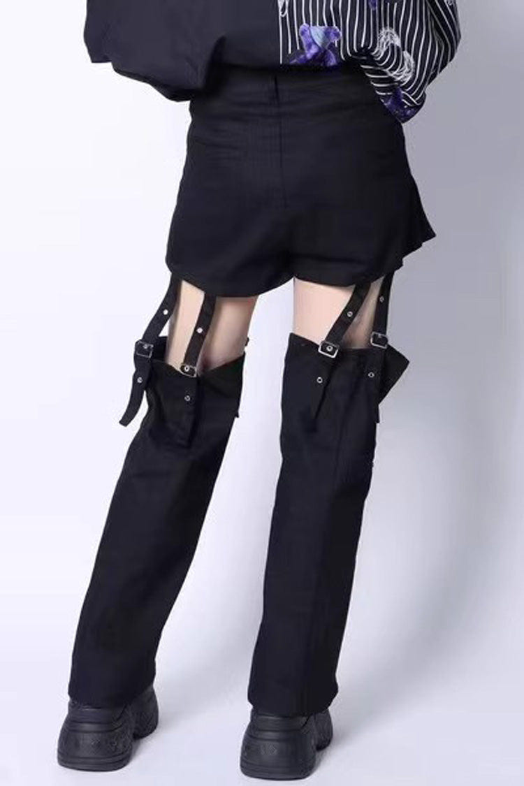 Black Gothic Jirai Kei Japanese Detachable Leg Shorts Set - Product - 2
