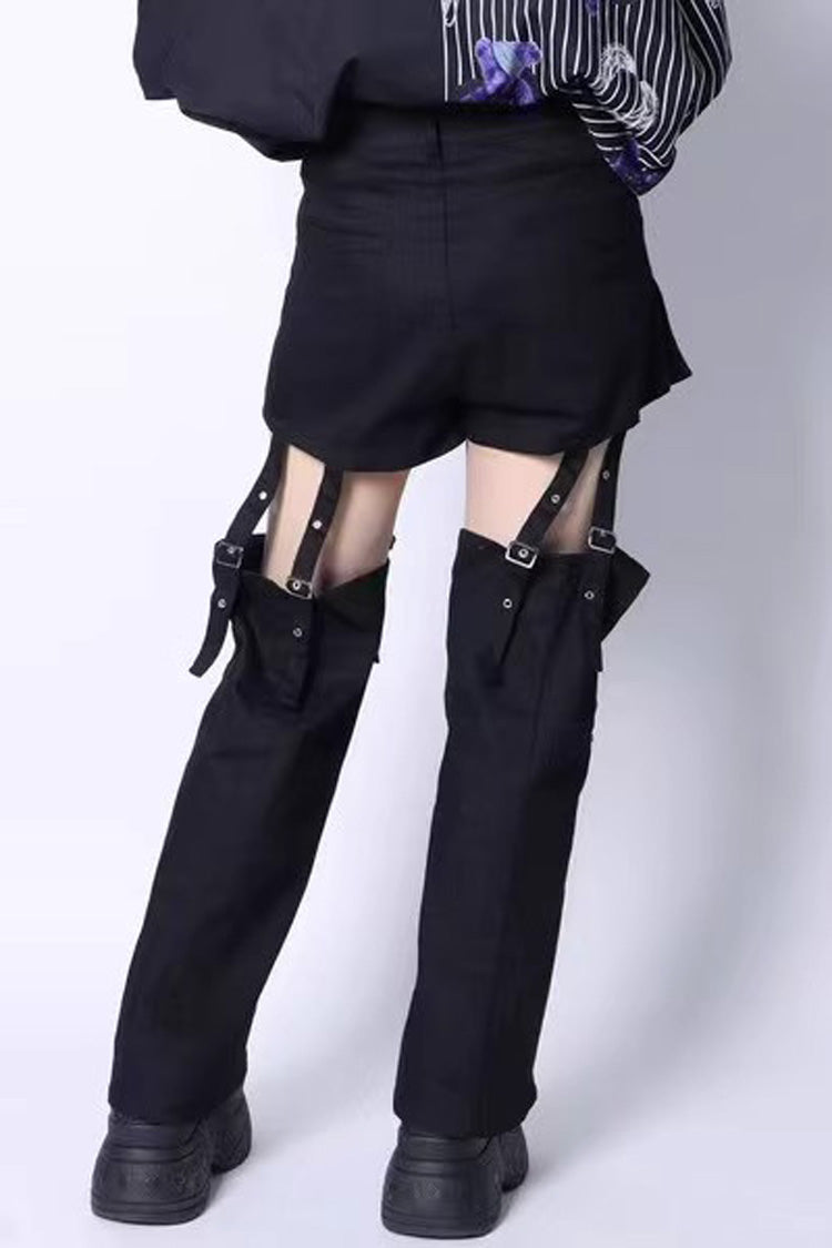 Black Gothic Jirai Kei Japanese Detachable Leg Shorts Set - Product - 2