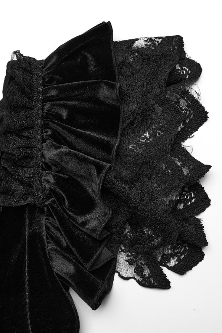 Black V Collar Ruffle Lace Women's Gothic Dress with Oversleeves - Product - 6