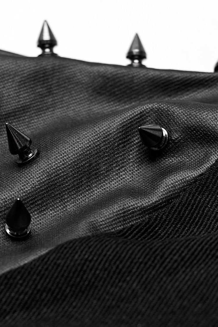Black Stand Collar Asymmetric Rivet Buckle Men's Punk Faux Leather Harness - Product - 9