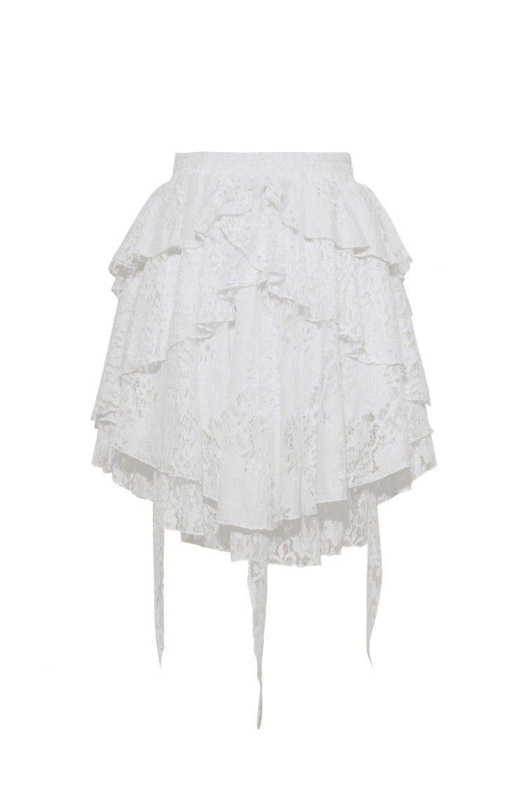 White Irregular Lace Splice  Multi-Layered Women's Gothic Skirt - Product - 12